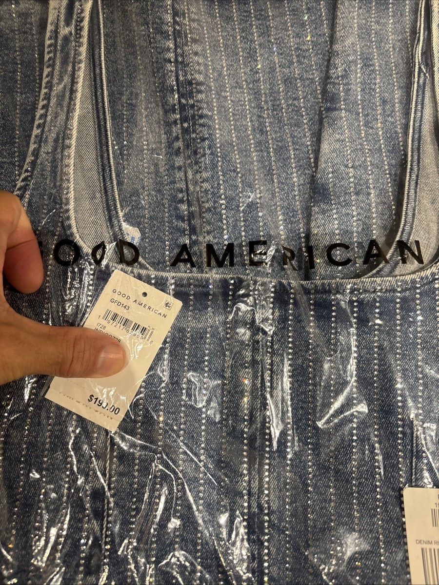 Good American Denim Rhinestone Shift Dress Indigo Small $199 MSRP