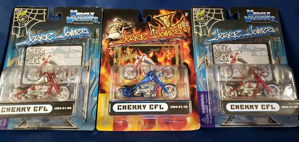 2004, Jesse James, West Coast Choppers, Cherry CFL, 2 Red, And, 1 Blue Diecast - Image 3 of 4