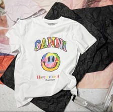Exclusive Ganni Women's S "Have A Nice Day" print logo white t shirt 