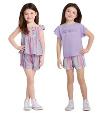 Calvin Klein Girls 3-Piece Set T-Shirt, Tank Skirt, Short , Purple, Size 6