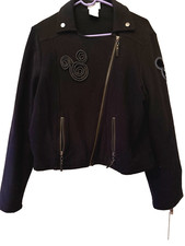 Mickie Mouse Moto Biker Style Black Sequins Women s Jacket Est. 1928 Size Large