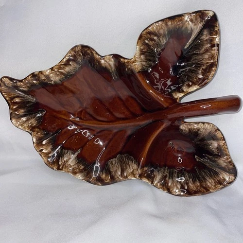 Hull Pottery Brown Drip Divided Leaf Serving Dish Oven Proof 14" - Vintage!