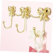 Bow Hooks for Girls: Cute Triple Bows Hooks Wall Mount for Nursery Bedroom Gold