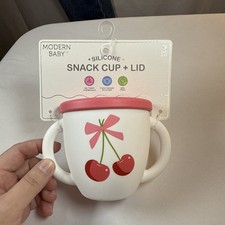 Modern Baby Silicone Snack Cup And Lid Cherries With Pink Bow New