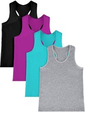 SATINIOR 4 Pieces Girls Dance Tank Tops 4-5, Black, Rosy, Greenish-blue, Gray