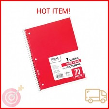 Spiral Notebook 1-Subject Wide Rule 70 Sheets 10.5x8 Assorted Colors