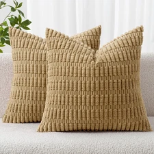 Pack of 2 Corduroy Decorative Throw Pillow Covers 20x20 Inch Soft Boho Striped P
