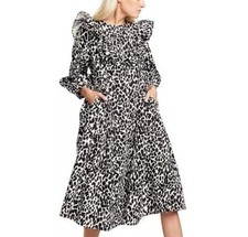 Sandy Liang x Target Edgy Midi Dress Black White Leopard Ruffle Size Small NWT