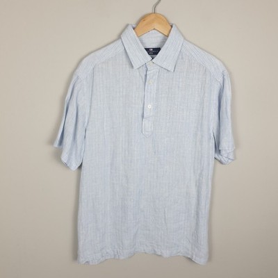 Marks & Spencer Shirt Mens Medium Blue Linen Lightweight Button Up Summer