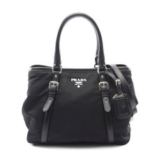Prada Nylon Leather Tote Bag Women Black One Size 636058