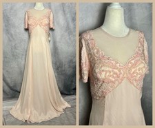 NEW Vintage 1980s/90s Baluchi Silk Chiffon Blush Pink Beaded Gown Dress 12 NWT