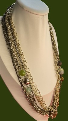 Utility Chic Layered Mixed Link Chain Beaded Necklace Lobster Clasp New With Tag
