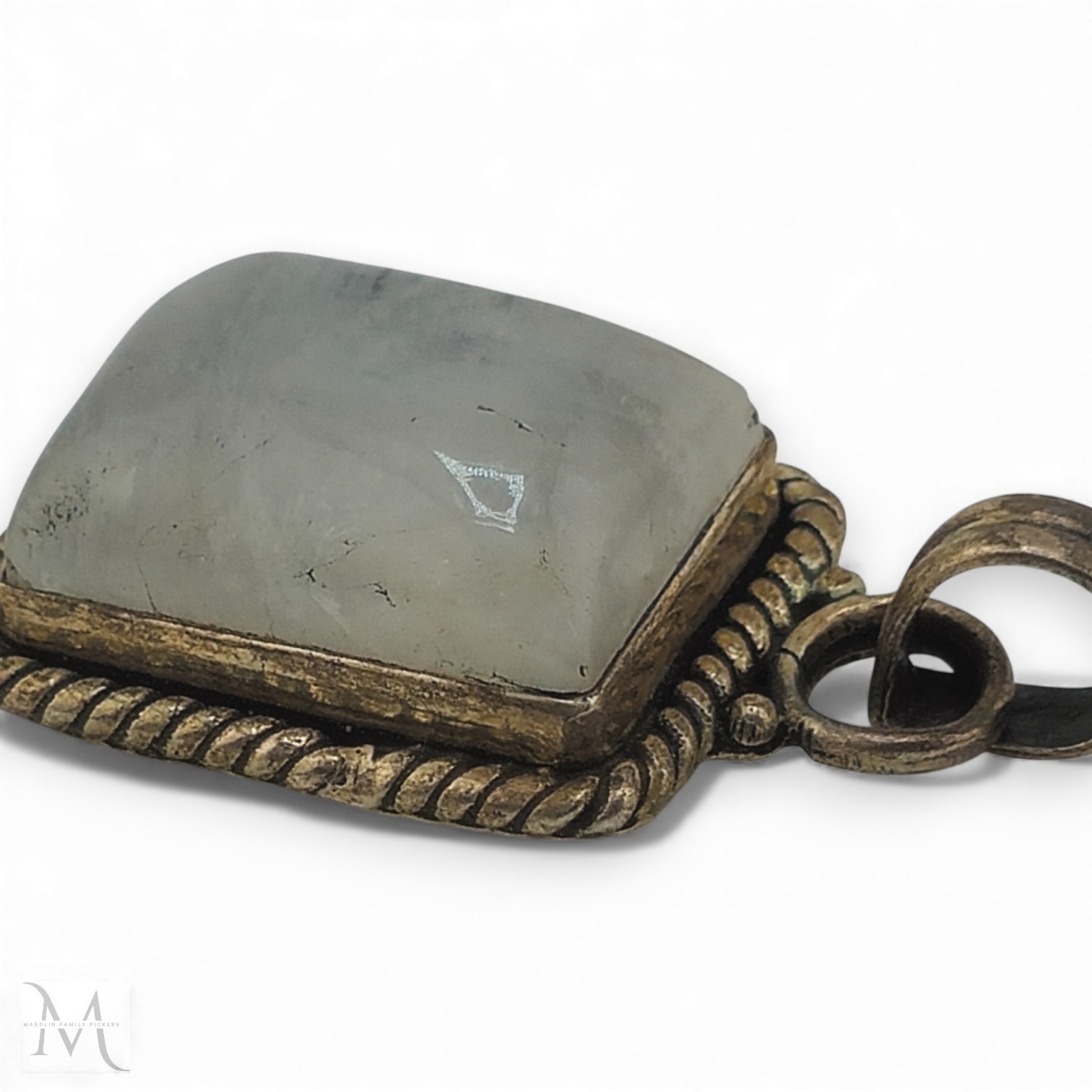 Vintage Brass Pendant Rectangular Stone Cabochon … - image 3