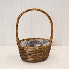 24cm Round Brown Willow Basket with overhandle