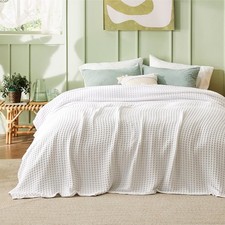 Cooling Cotton Waffle Queen Size Blanket Lightweight Breathable Summer Bedroom