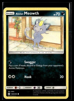 2019 Sun & Moon - Cosmic Eclipse 2 Alolan Meowth Basic/Common #128