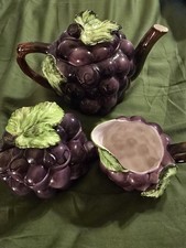 Vintage Lefton Ceramic Hand Painted Grape Cluster 3 Pc. Tea Set # 2663 1950’s