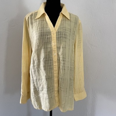 JM Collection Linen Long Sleeve Button Down Shirt Yellow 16 Woven Top Butter Sun