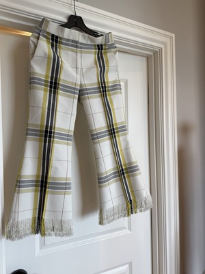 MSGM Plaid Pants New 40 Cropped Yellow Black