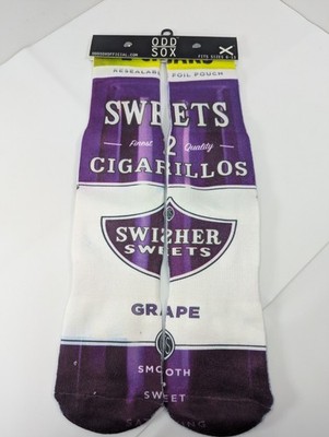 Swisher Sweets Grape Odd Sox Crew Socks Black Purple Logo & Graphic NEW