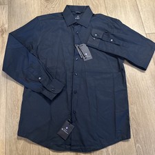 Ben Sherman Mens Button Shirt LS Navy Basketweave Slim Fit Wrinkle Free Med