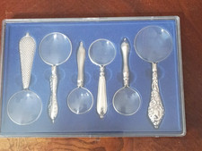 Vintage Style Magnifying Glass Set   6 Pieces with Ornate Handles in Display Box