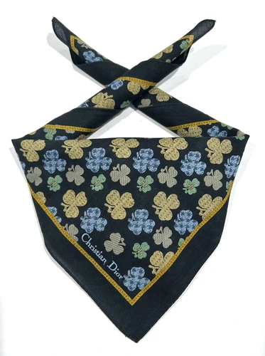 MOUCHOIR FEMME CHRISTIAN DIOR noir FLORAL feuille COTON POCHE CARRÉ 18”