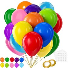 100PCS 12 Inch Rainbow Latex Balloons, Assorted Colors Party Balloons Bulk