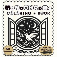 Monochrome Coloring book: Natural Elements, Patterns, Animals  Cozy Scenes - St
