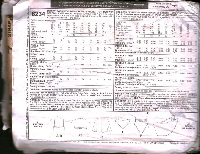 8234 Vintage McCalls Patrón de Costura Misses Traje de Baño Traje de Baño Dos Piezas SIN CORTAR Foto 2 de 2