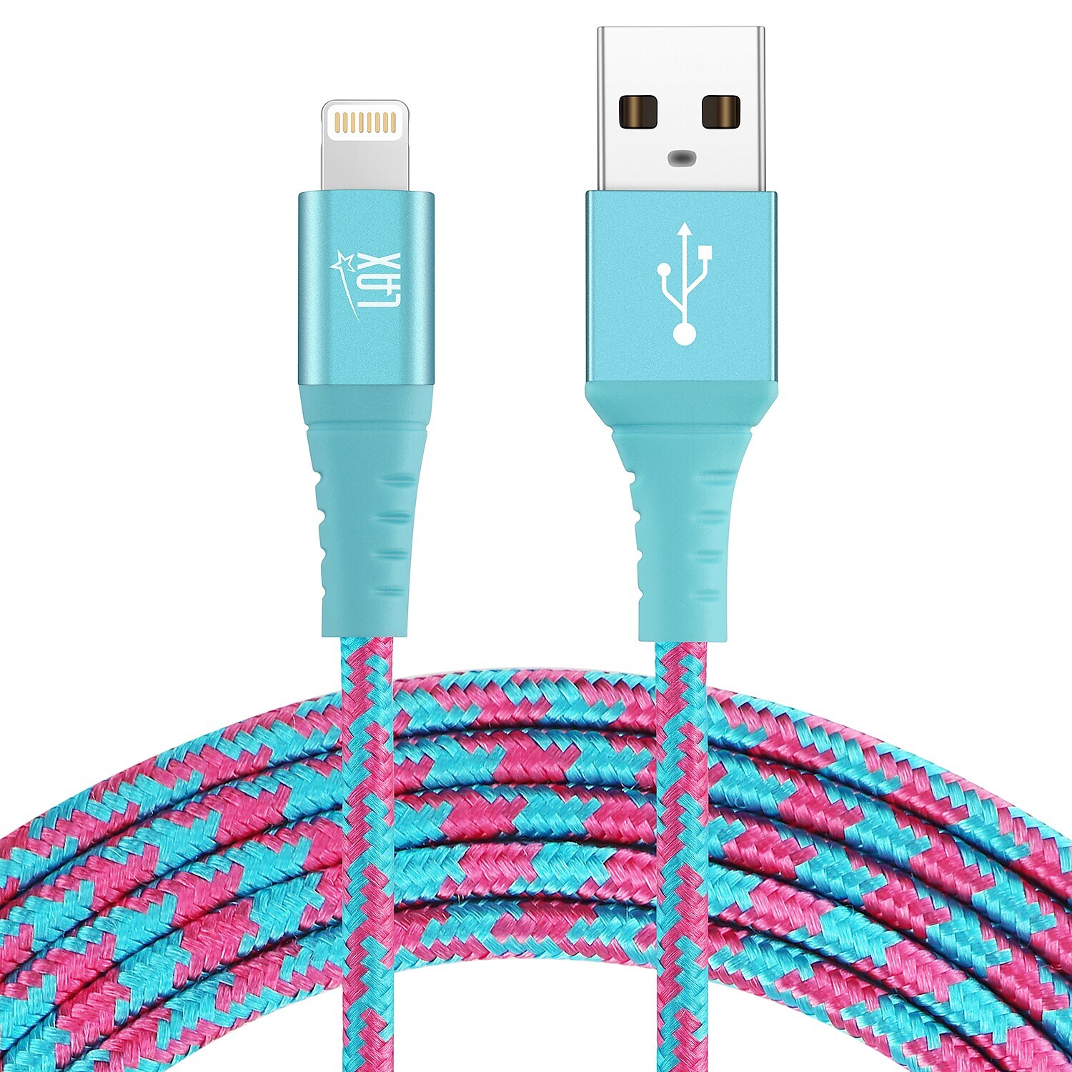 LAX Gadgets Apple MFi Certified USB to Lightning Cable Electric Blue and Magenta-image