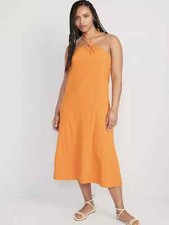 Old Navy Womens Slub Knit Halter Midi Shift Dress Wild Papaya Size Medium $40