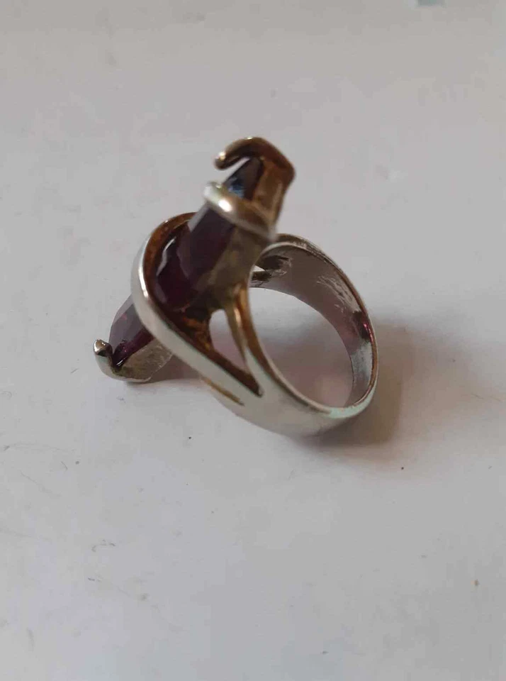 Anillo Vintage Plateado Piedras Preciosas Púrpura Circonita Natural Mujer 12g Talla 16.5 Foto 4 de 4