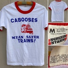 Vintage Cabooses Mean Safer Trains Ringer Tee T Shirt Made In USA 1980s Train M