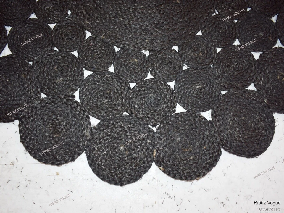 Jute Rug Black Round Circle Design Area Rug for Living Room, Bedroom, Office - Image 4 of 4