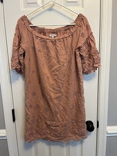 Madewell Women's Dusty Rose Eyelet Lace Off The Shoulder Mini Dress Size 8 Boho