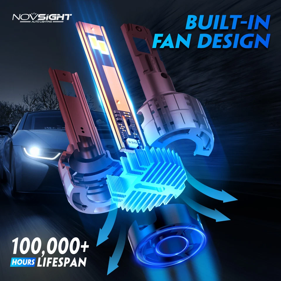 NOVSIGHT H13 9008 LED Headlight Bulbs High Low Beam 6500K 40000LM White 200W 2pc - Image 2 of 4