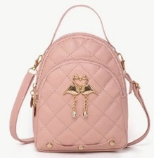 Woman Trending Pink Faux Leather Small Backpack Shoulder Bag Handbag
