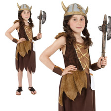 Girls Viking Girl Costume Historical Medieval Warrior Fancy Dress Outfit New