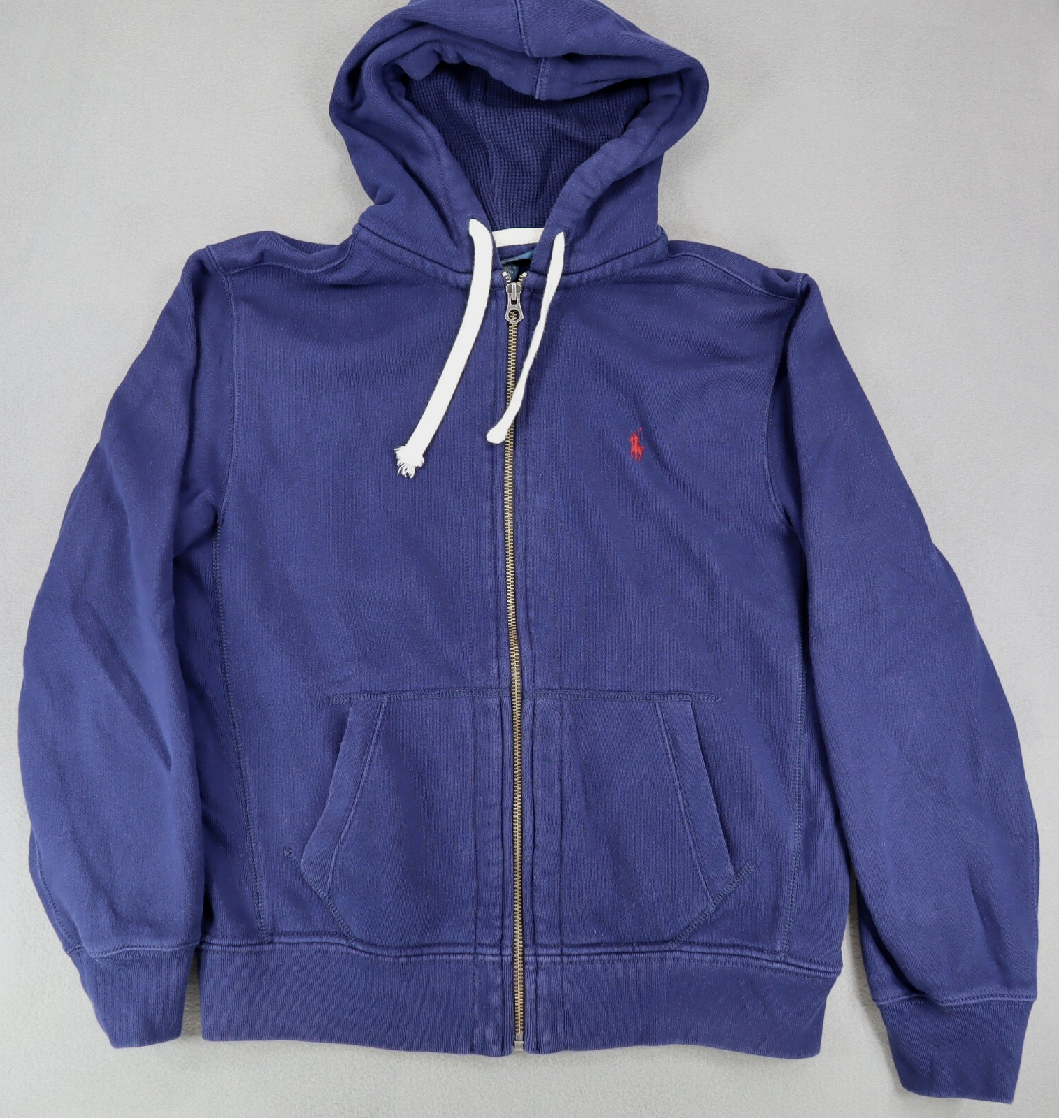 Polo Ralph Lauren Full Zip Felpa con Cappuccio Grande Blu Rosso Pony Rugby Weave Uomo Pile