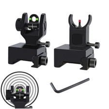 Foldable Iron Sights Flip-up Front and Rear Sight Fiber Optics Dual Aiming Mode