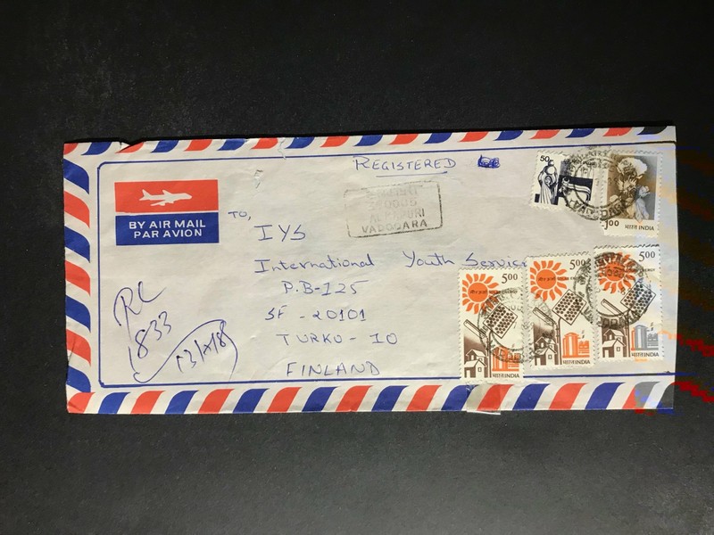 India Registered Cover to Finland City Cancel 1980s-1990s Cover #2581