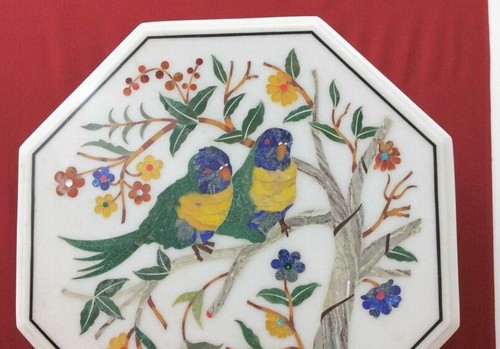 Bird Pattern Inlay Work Coffee Table Top White Marble Bedside Table for Bed Room - Picture 3 of 11