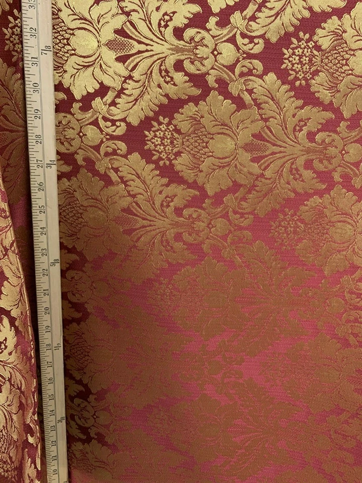 BURGUNDY GOLD Damask Jacquard Brocade Flower Floral Fabric (110 in.) Sold BTY - Image 3 of 4