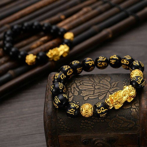 PI Xiu Bangle Attract Wealth Good Luck Transfer bead Obsidian Beads Feng Shui - Picture 6 of 8