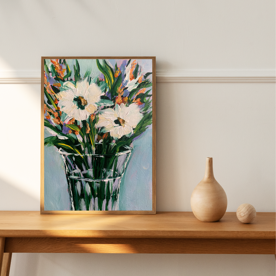 White Abstract flower in vase Impressionism Collectible miniature