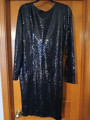 michael kors holiday dresses NEW Womens Black Sequin Dress Chain Drop Back Plus Size 1x 2% Elatane.