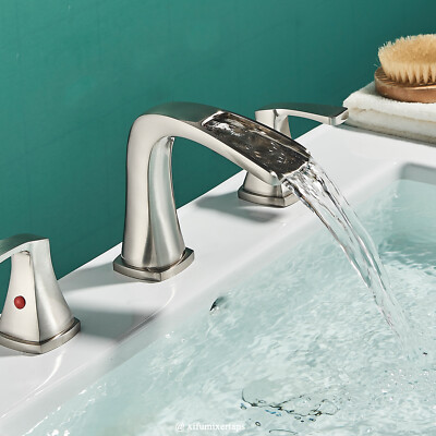 Waterfall Double Handle Chrome Widespread Bathroom Basin Sink Faucet Led Spout 2 Handle 3 Hole Mixer Tap Chrome