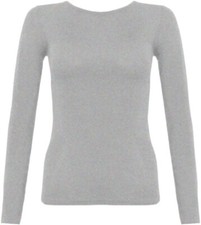 Womens Long Sleeve Round Neck Plain Basic Ladies Stretch T-Shirt Top UK 8-26