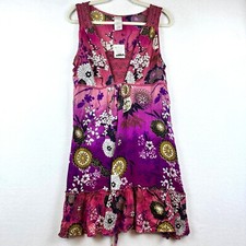 NWT Forbidden Rayon Floral Dress Womens Large Pink Boho Hippie Y2K Beachy Artsy